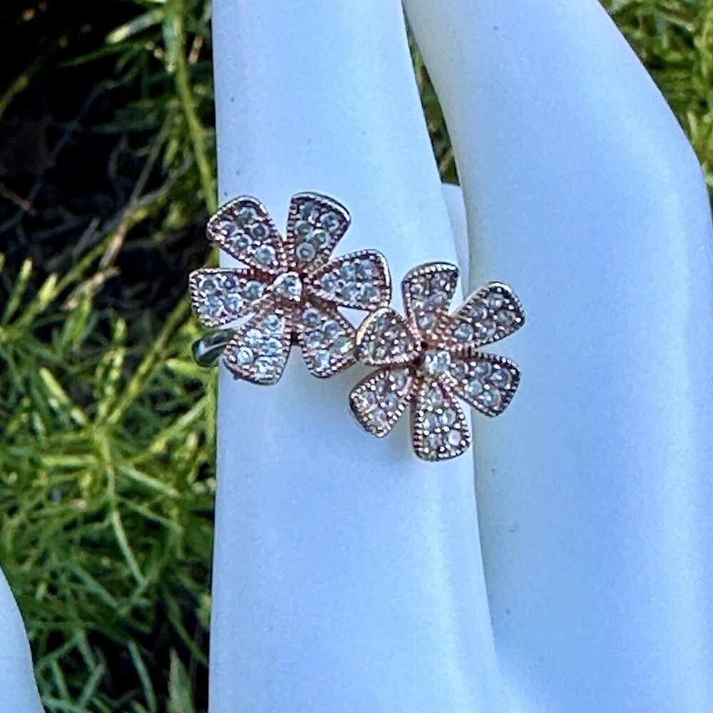 NVC Pave Accent Ring‎ Size 6.75 Flower Daisy CZ Rose Gold Vermeil 925 Sterling